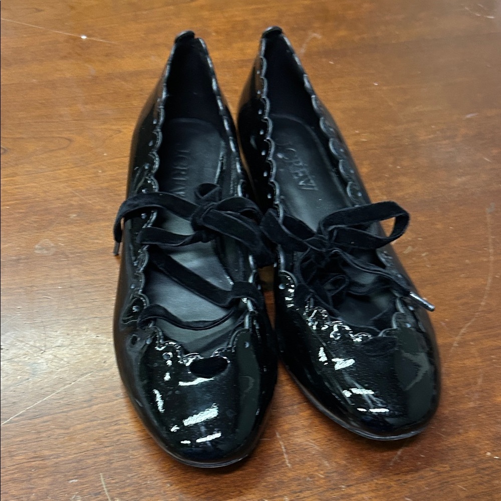 J Crew used Women's Black Patent Lace-Up Ballet Flats